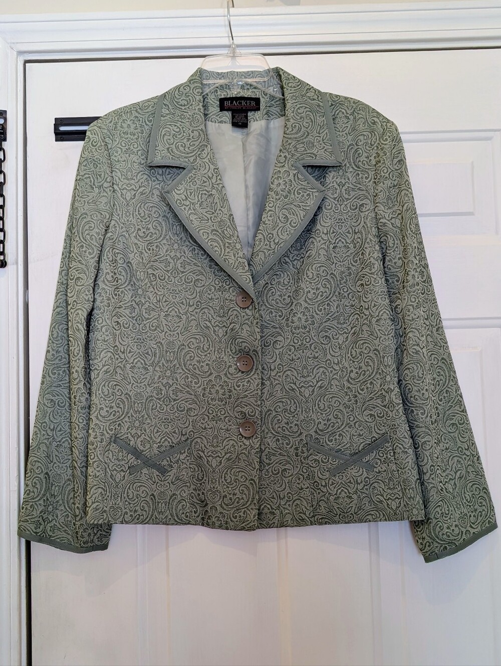 Women's Vintage Blacker Green Jacquard/Embossed Pattern Blazer, Size 18